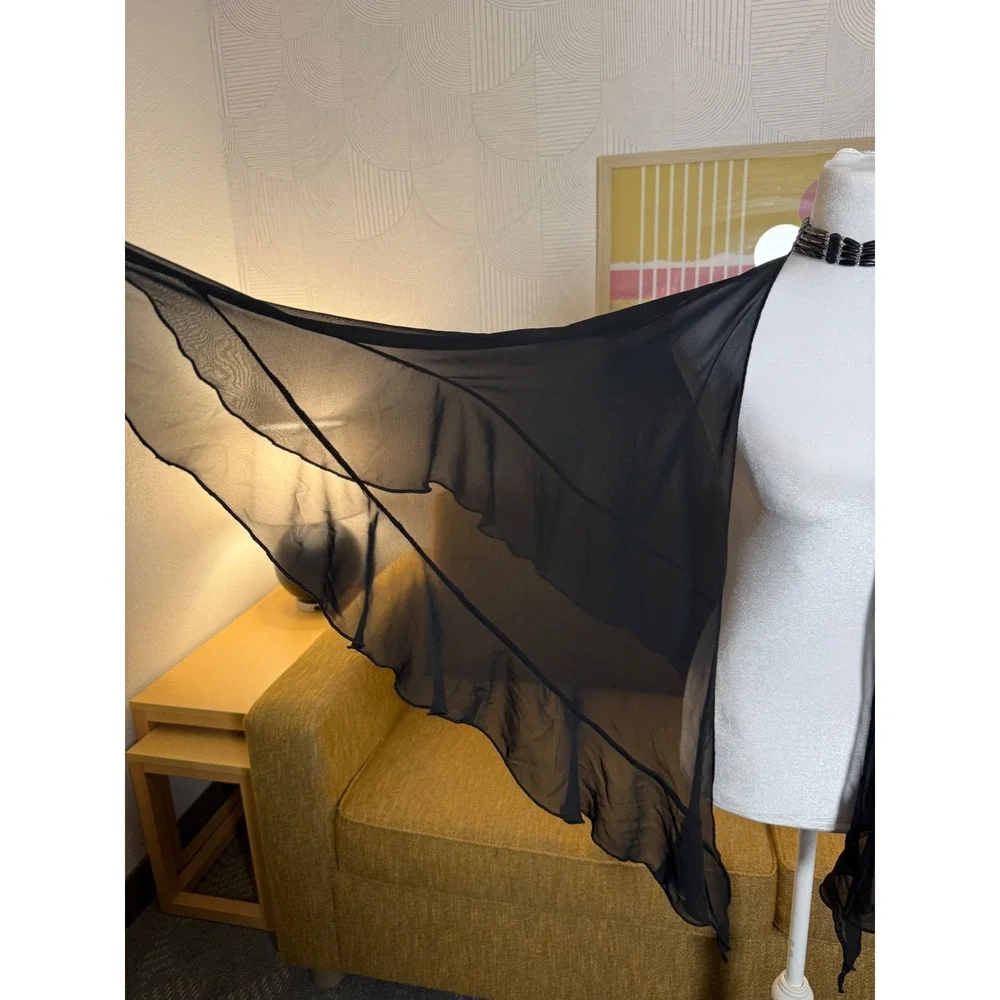 JBS Ltd Sheer Black Ruffle Wrap Shawl Multi Way Sarong Cover Up One Size